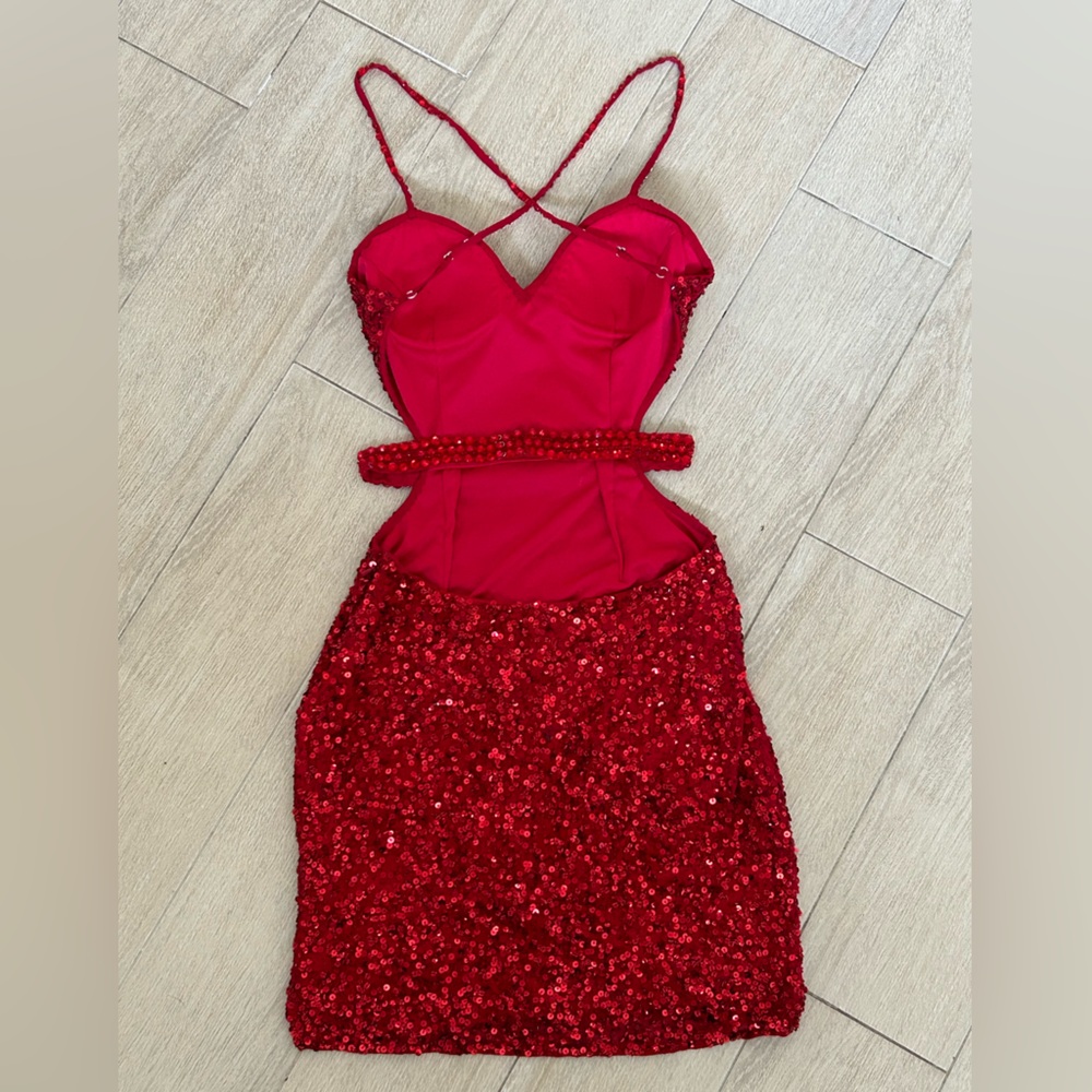 Scala Ruby Red Fully Beaded Evening Cocktail Mini… - image 3